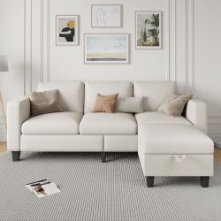 New Modern L shaped Sofa Couches for Living Room - Sectional Sofa L Shaped Cloud Couch-Small Modular 3 Seat-Comfy Linen with Storage Deep Seat Sofa,Wa