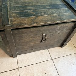 Antique Style Large Dark Wooden Storage Trunk  (w31"D18"H19")