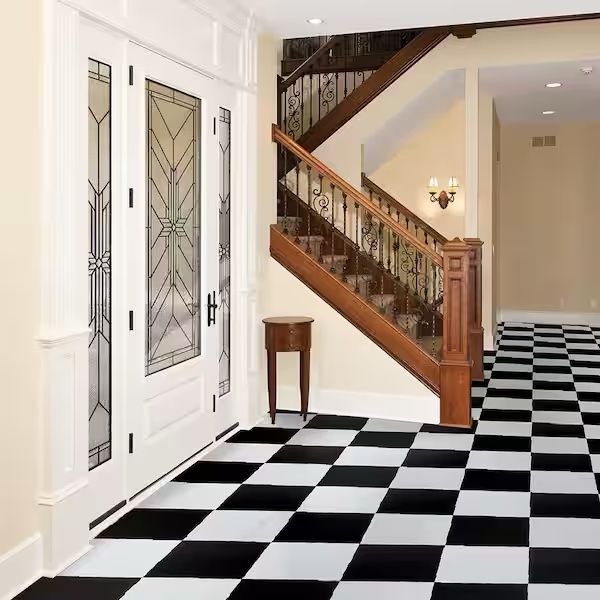 Black and White 12in x 12in Peel and Stick Water Resistant Vinyl Tile Flooring (30sq ft)