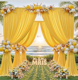 16ftx10ft Wrinkle Free Yellow Backdrop Curtain - 10 Feet Photography Backdrop Drapes, Silky Polyester Back Drop Cloth For Wedding Baby Shower Balloon