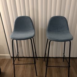 Set of 2 Blue Velvet Counter/Bar Stools – $100