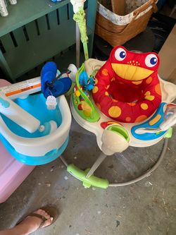 Baby bath, baby bouncer water, shoes, potty toilet