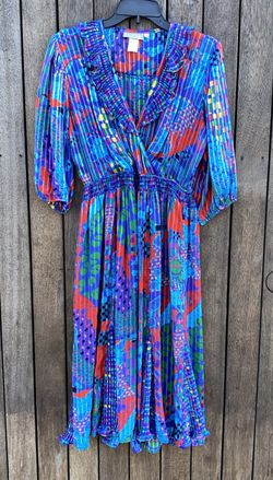 VTG 80’s Teacher Vibes Pavone Georgette Abstract Print MIDI Dress Made In USA XS