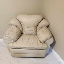 Comfy LEATHER Cream Sofa Leather Chair & OTTOMAN