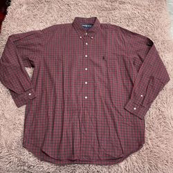 Ralph Lauren Dark Burgundy Checkered Long Sleeve Button Shirt 