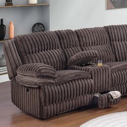 Brown Sectional Sofa With Power Reclining Seats