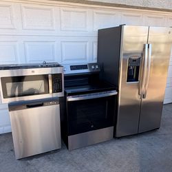 Refrigerator Range Dishwasher Microwave Kitchen Set 60 Day Warranty