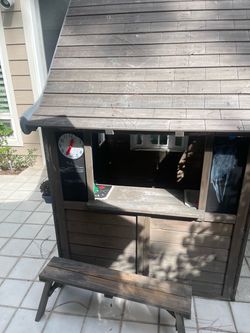 Outdoor Wooden Kids Playhouse with Bench