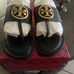 New Tory Burch Benton Band Calf Leather Flat Thong Sandals 