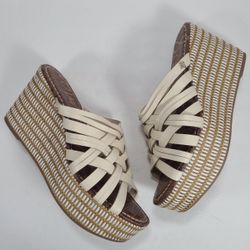 Sam Edelman Devon Platform Ivory White Leather Wedge Sandals Women Size 9M