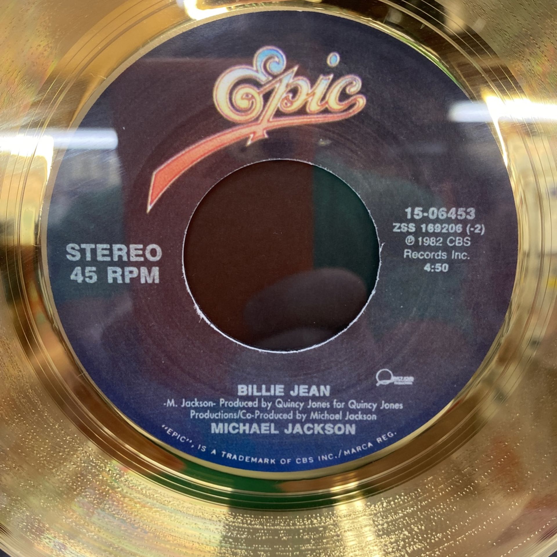 Michael Jackson 24k Gold Plated Record Limited Edition Billie Jean