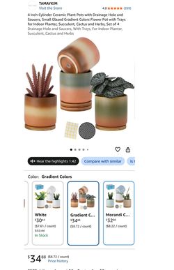 4-Inch Gradient Ceramic Plant Pots with Saucers, Set of 4