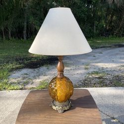 Vintage Mid Century Hollywood Regency Orange Glass Bulbous Lamp