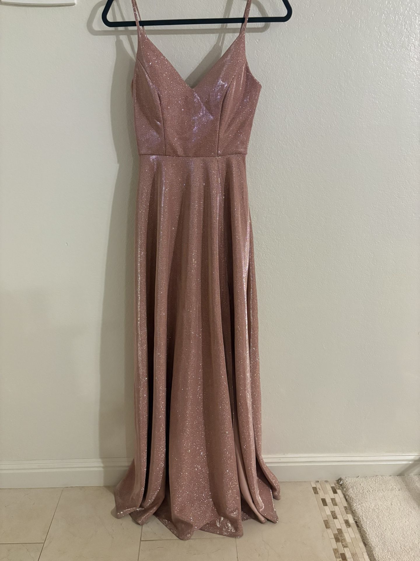 Pink Glitter Long Slit Formal Dress