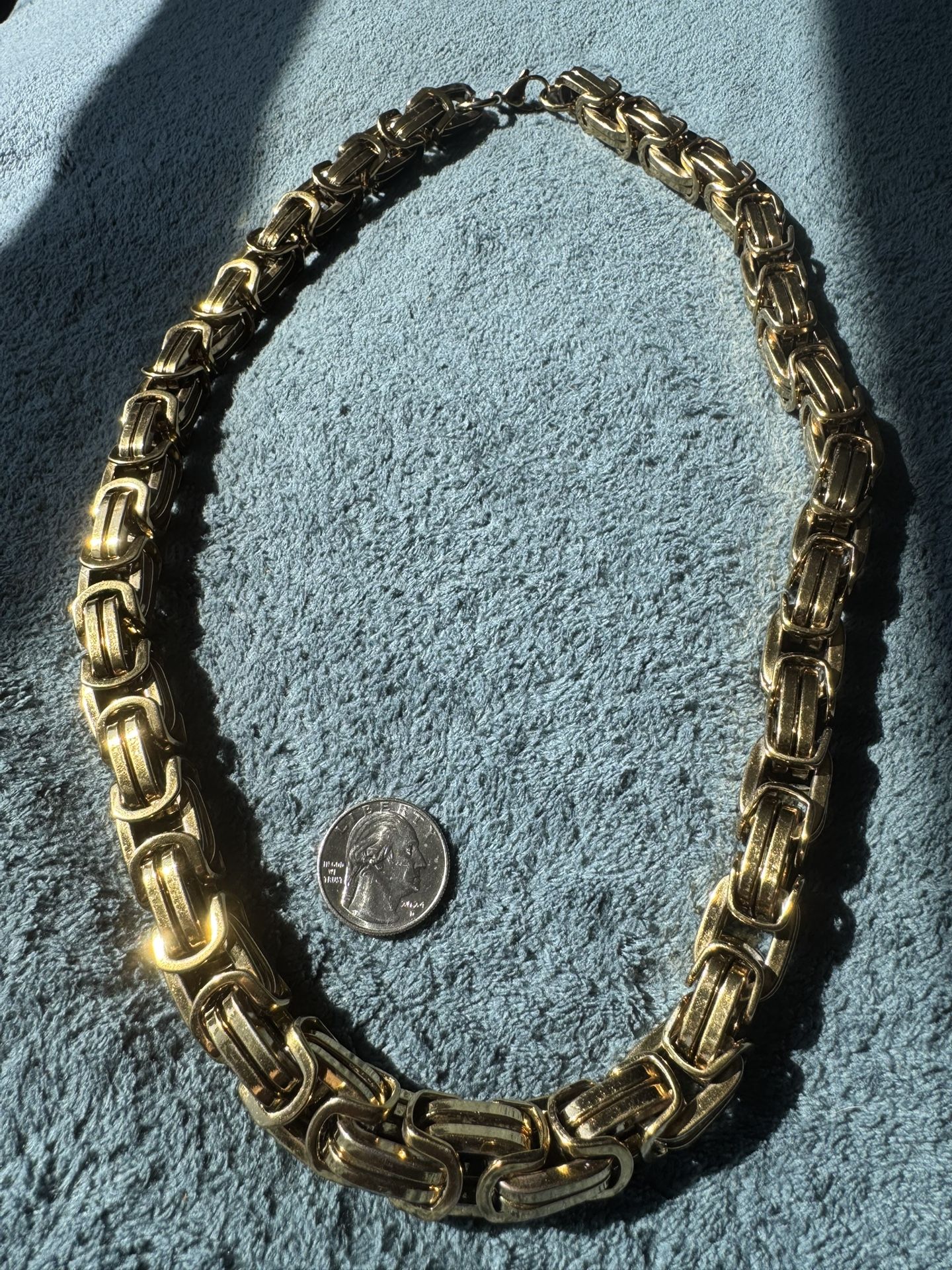 HUGE ! 450gr Byzantine Gold Plated Surgical Steel Necklace Chain / Necklace