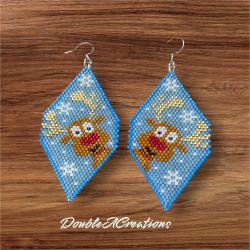Reindeer Beaded Earrings, New, Handmade By Me