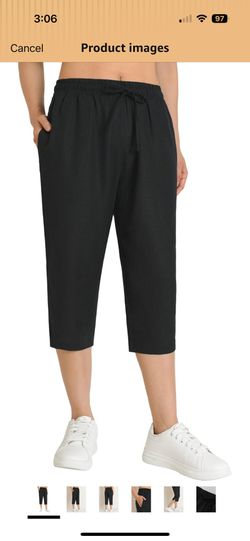 Weintee Women's Petite Linen Capris Capri Pants with Pockets