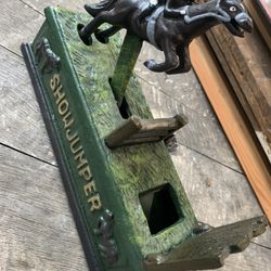 B & P Cast Iron Mechanical Bank, "SHOW JUMPER" with Horse & Jockey.  WORKS