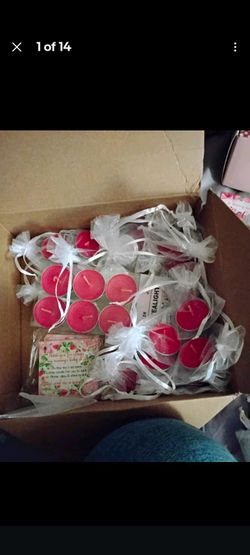 Leftover box of strawberry theme baby shower items