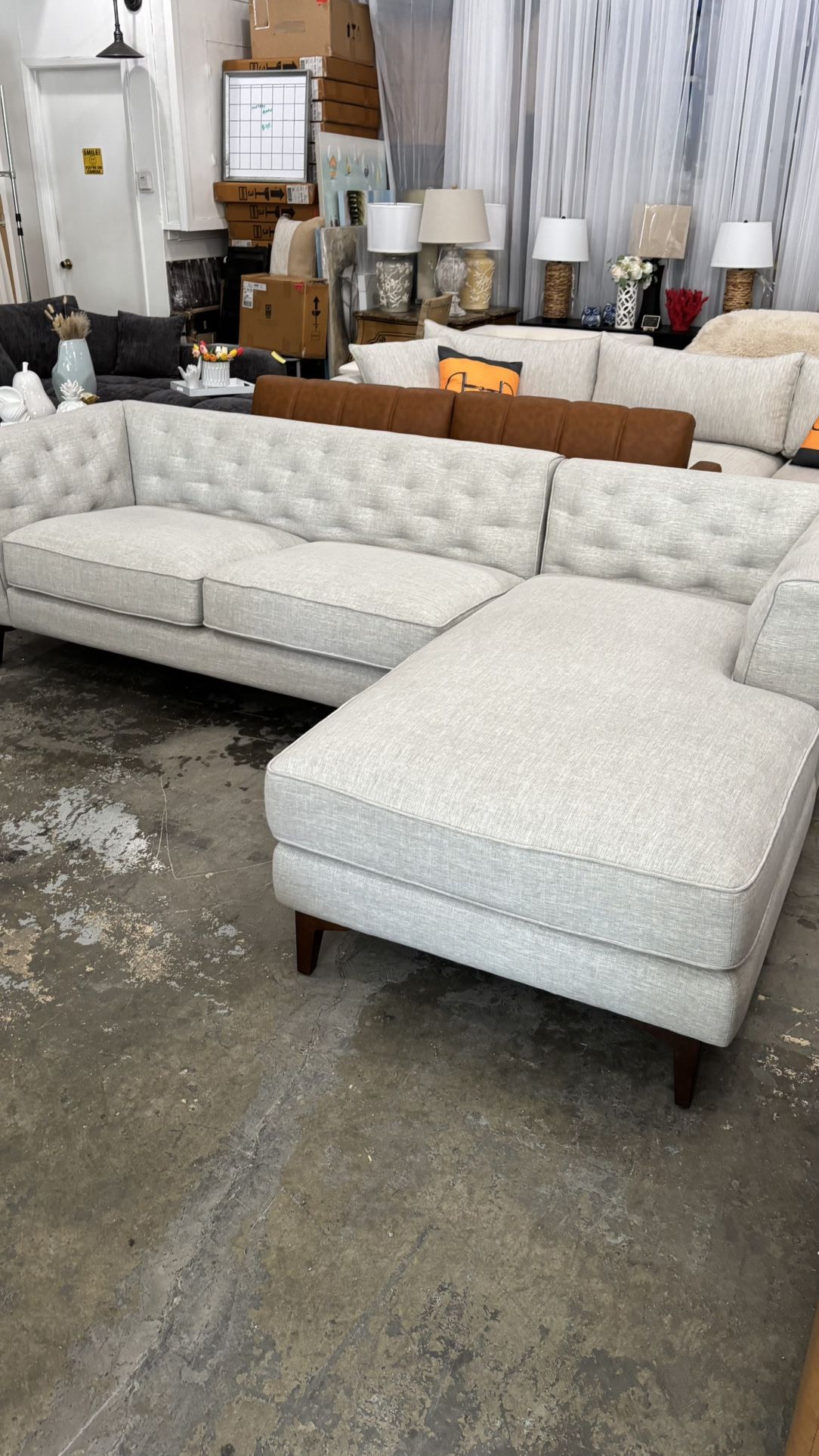 Sectional Right Facing Chaise Sofa New - 105”x33”x 30”h/ 66”Chaise- Gray Fabric - Home/ Office- Delivery 🚚