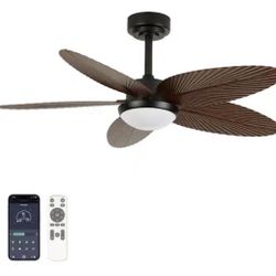Ceiling Fan Light 5 Wood Palm Leaf Shaped Blades X(243)