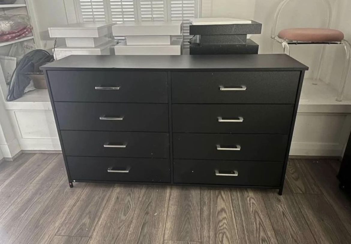 8 Drawer Dresser for Bedroom, Industrial Wood Dresser Wide 8 Chest of Drawers, Wooden Storage Organizer Dresser with Sturdy Steel Frame (Black)