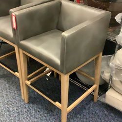 New Grey Leather Bar Stool