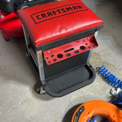 Craftsman Garage Glider Sliding Rolling Portable Tool Chest Seat Stool 2 Drawer