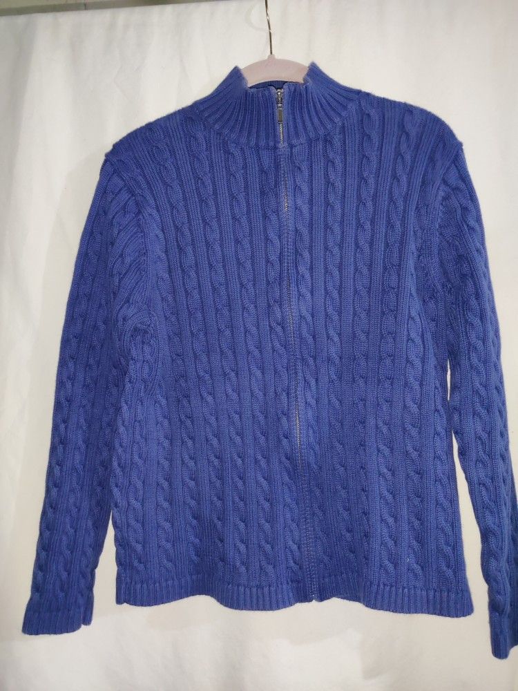 Vintage LL Bean Women L Signature Fisherman Cable Knit Sweater Shawl Cardigan.
D