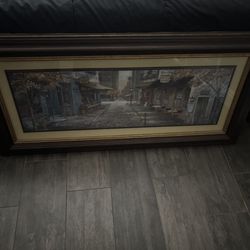 Large Framed European Café Street Scene Wall Art