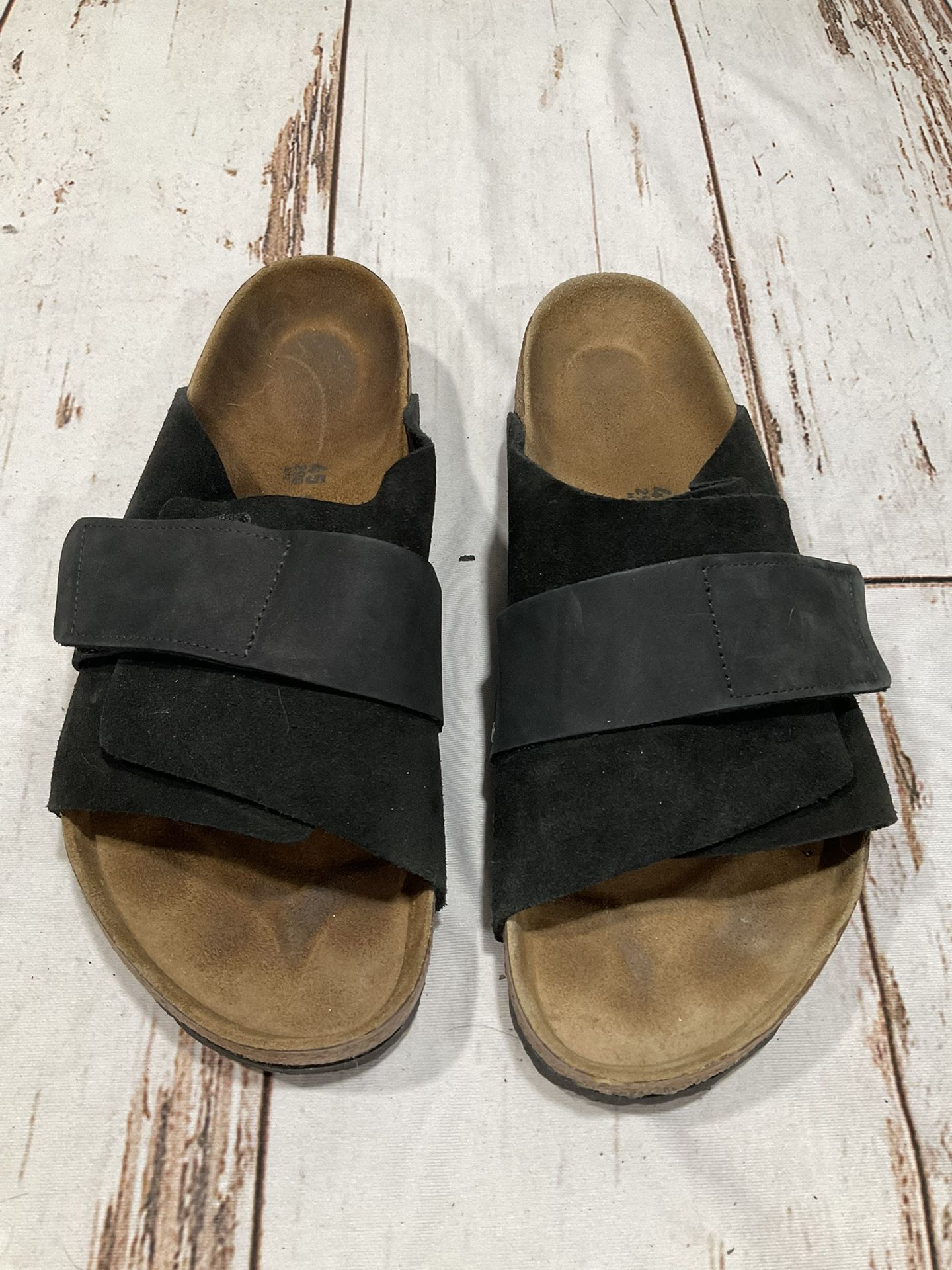 MENS BIRKENSTOCK KYOTO BLACK WAXY/SUEDE LEATHER ADJUSTABLE VELCRO STRAPS