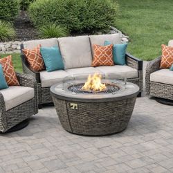 brand new patio set with 60” fire pit propane