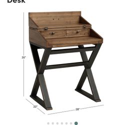 World Market Distressed Antique Cognac and Black Wood Secretary Desk