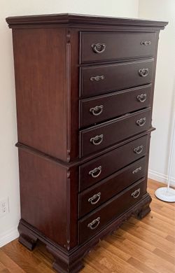 7-Drawer Solid Wood Tall Dresser / Chest – Dark Cherry Finish