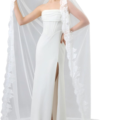 Wedding Veil with Lace Edge. 118 Inches  White Bridal Veil, Veils for Women Wedding