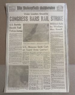 March 5 1970 flong, an embossed cardboard "positive" mold that was filled with molten lead in order to create a flexible negative of the newspaper pag