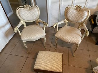 2 Wooden Chairs And A Foot Rest