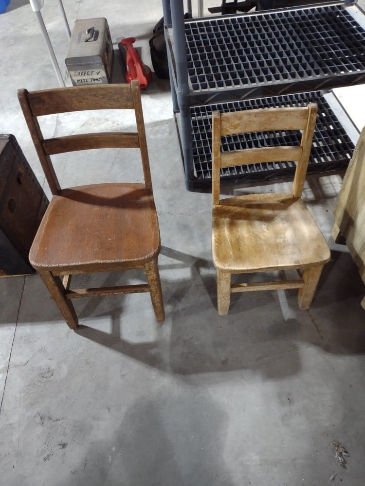 Vintage Slatted Wood School Chairs