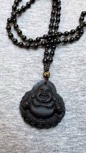 Black Obsidian Buddha Pendant Mala Necklace