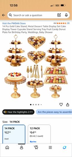 Brand New 14 Pcs Gold Cake Stand Metal Dessert Table Display Set