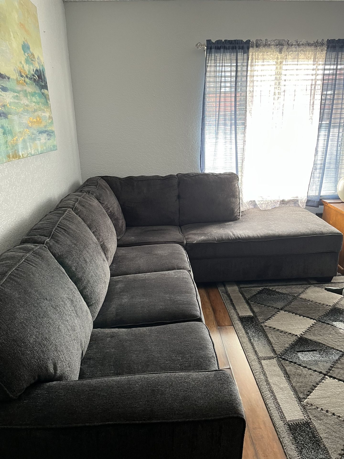 Grey Sectional Couch With (full Size Bed ) Pull Out Bed.