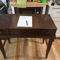 Vanity Desk With Mirror Brown Wood