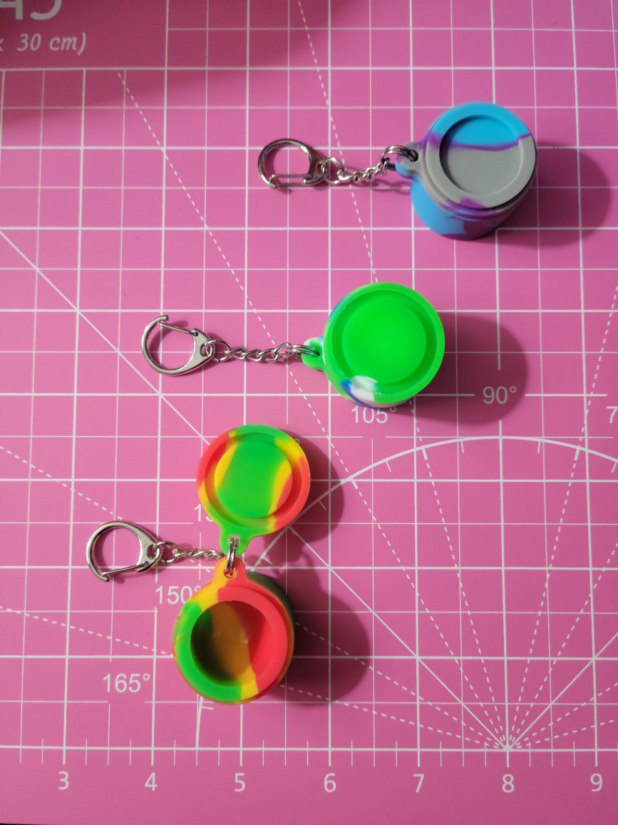 3 x Silver (S Lone Chain) Wax/Dab/Oil Silicone Storage Container Keychains 