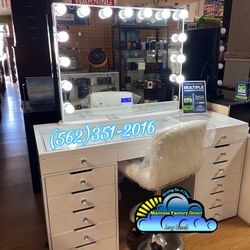 White Led Vanity With Diamond Knobs Dresser Chest 