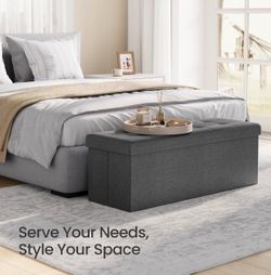 43 Inches Folding Storage Ottoman Bench, Ottoman Foot Rest, End of Bed Bench, Storage Chest, Load 660 lb, for Living Room, Bedroom, Entryway, Dark Gra