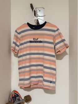 HUF Amory Coral & Blue Stripe Knit T-Shirt – Size Medium