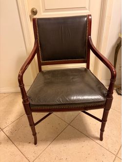 Vintage Hancock & Moore Faux Bamboo Leather Armchair - Hollywood Regency Style