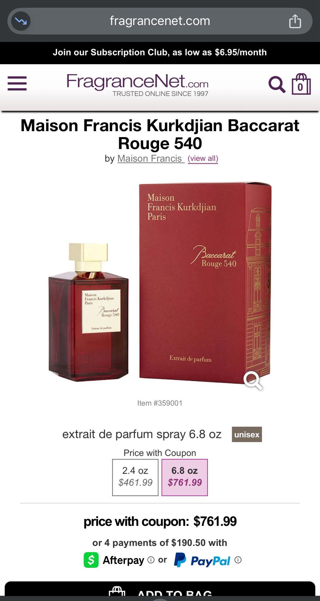 Maison Francis Kurkdjian Baccarat Rouge 540 6.8oz