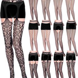 12 Pairs Women Fishnet Stockings Suspender Thigh High Stockings