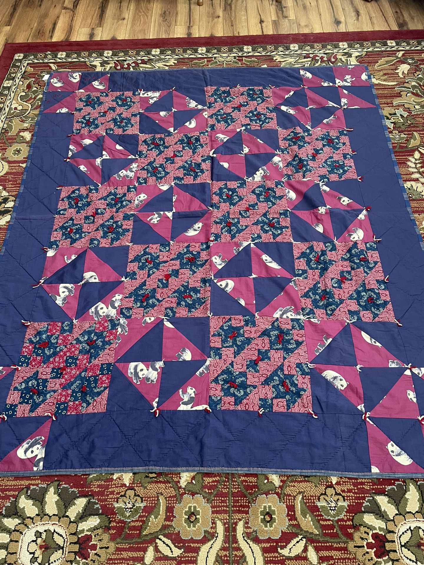 1940 Signed (Tommy) Boys “Panda Bear” Quilt..An Exceptional Piece,Perimeter Hand Quilted And Tied.